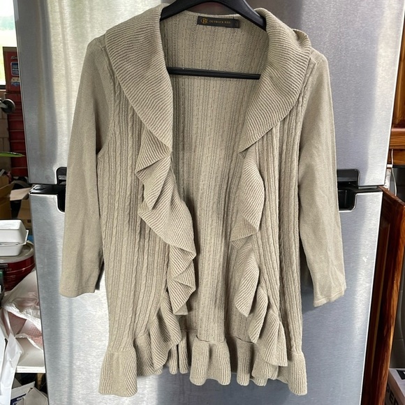 Outback Red oatmeal Fairy Ruffle open front w/hook & eye Cardigan Women Large - Picture 2 of 10